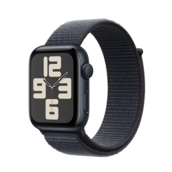 Apple Watch SE 2024, 44 мм, корпус из алюминия цвета «тёмная ночь», ремешок нейлон «тёмная ночь»