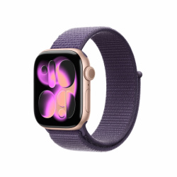 Apple Watch Series 11, 42 мм, корпус из алюминия цвета «розовое золото», ремешок нейлон фиолетого цвета