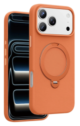 Чехол кожанный Keephone Mehold с MagSafe для iPhone 17 Pro Max оранжевый с подставкой