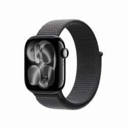 Apple Watch Series 11, 42 мм, корпус из алюминия цвета &laquo;чёрный глянец&raquo;, ремешок нейлон темно-серого цвета